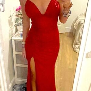 Long red glitter prom dress size xsmall. New with tags, never worn. From Macys